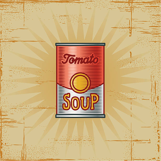 bildbanksillustrationer, clip art samt tecknat material och ikoner med retro tomato soup can - tomatsoppa