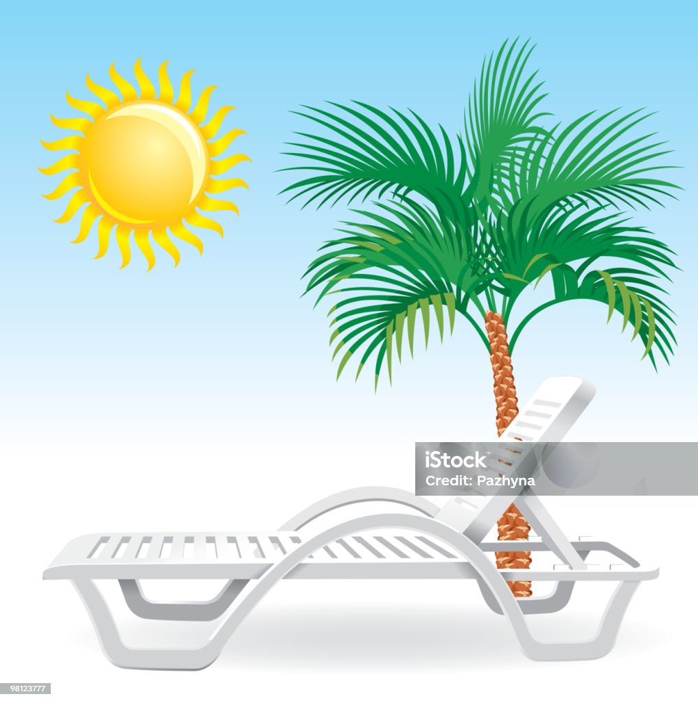 Praia chaise-longue com Palmeira tropical - Royalty-free Espreguiçadeira arte vetorial