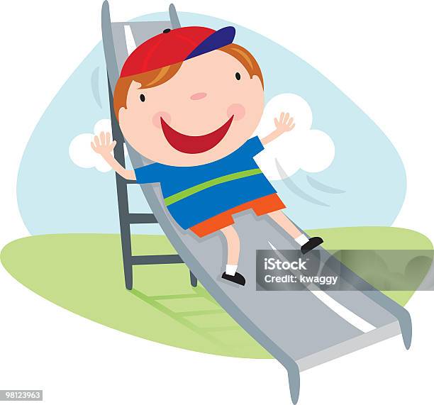 公園の滑り台の上の少年 - 遊び場のベクターアート素材や画像を多数ご用意 - 遊び場, すべり台, イラストレーション