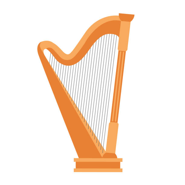 illustrations, cliparts, dessins animés et icônes de harpe en bois sur fond blanc. instrument musical à cordes classique. style de cute cartoon plat. - musical instrument string illustrations