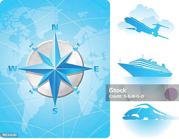 Ilustración de Rosa De Los Vientos En Un Mapa Del Fondo Mundial Contemporánea De Transporte y más Vectores Libres de Derechos de Curva - Forma