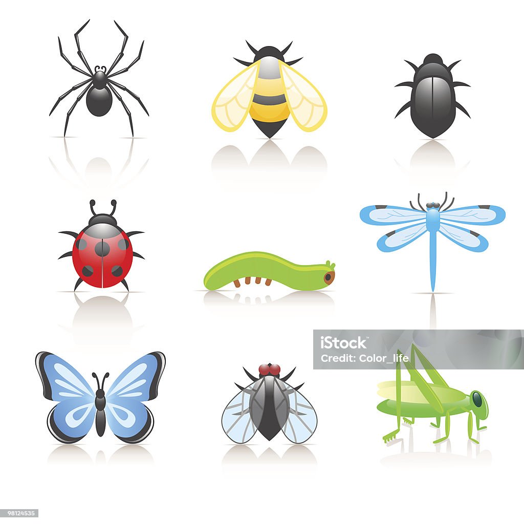 Мультяшный насекомое икона set - Ве�кторная графика Бабочка роялти-фри