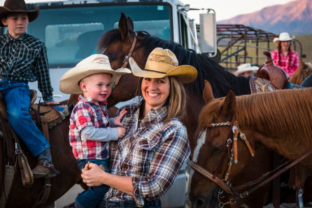 Western Family On Horseback.