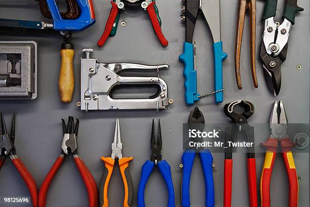 Satz Von Tools Stockfoto und mehr Bilder von Ausrüstung und Geräte - Ausrüstung und Geräte, Bildhintergrund, Blau