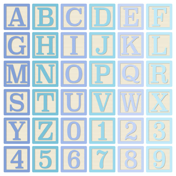 blaue alphabet blöcke - cube baby child block stock-grafiken, -clipart, -cartoons und -symbole