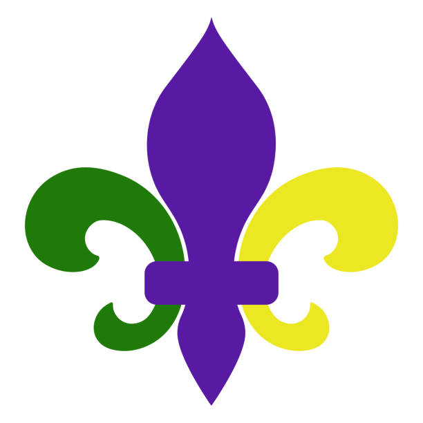 Mardi Gras Fleur De Lis Fleur de lis design in Mardi Gras colors of yellow, green, and purple isolated on white background new orleans fleur de lis stock illustrations