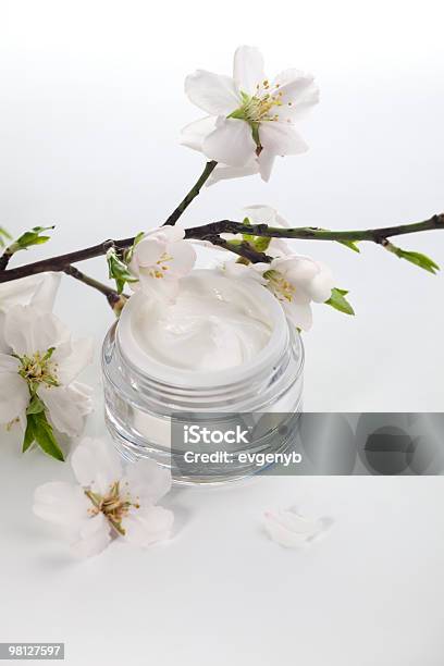 Face Cream And Almond Flowers Stock Photo - Download Image Now - Beauty Treatment, Body Care, Branch - Plant Part