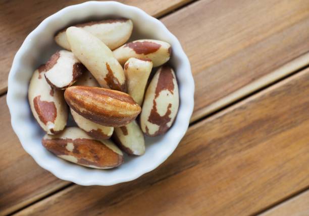 Almonds, walnuts, cashew nuts, Brazil nuts stock photo