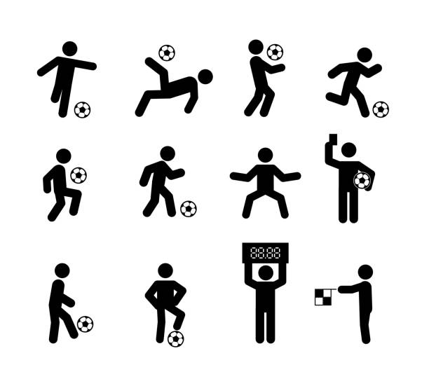 футбол футболист действия позы stick рисунок значок символ знак - soccer player stock illustrations
