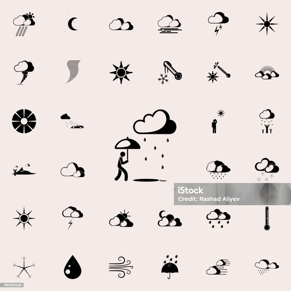 man in the rain with umbrella sign icon. Detailed set of Weather  icons. Premium quality graphic design sign. One of the collection icons for websites, web design, mobile app man in the rain with umbrella sign icon. Detailed set of Weather  icons. Premium quality graphic design sign. One of the collection icons for websites, web design, mobile app on colored background Holding stock vector