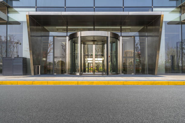 istock Empty road nearby office building 981307826