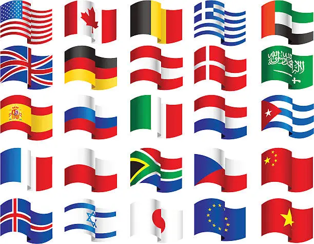 Vector illustration of A collection of waving world flags