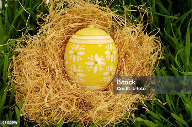 Painted Easter Egg In Nest Stock Photo - Download Image Now - Animal Nest, Arrangement, Bird's Nest