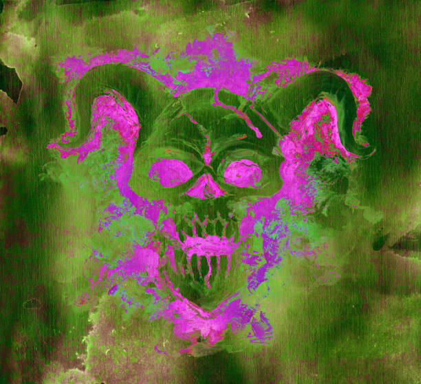 istock Silhouette of scary demon with horns, fangs on green background 981323440