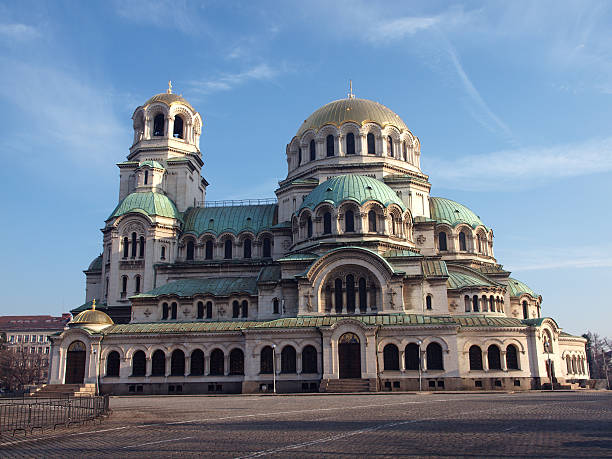 The gold-domed St. Alexander Nevsky Cathedral stock photo