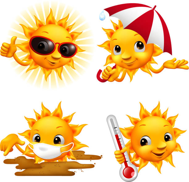 illustrazioni stock, clip art, cartoni animati e icone di tendenza di sorridente sole estivo n. 2 - summer sunlight sun heat