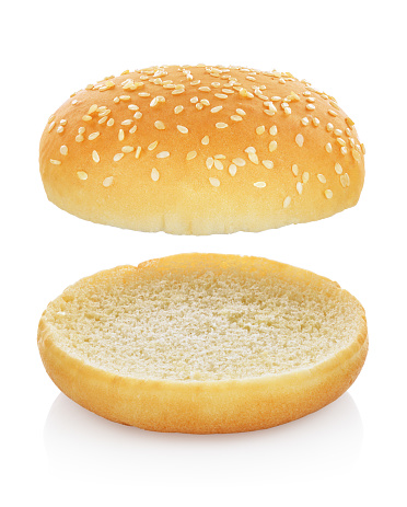 Hamburger bread or bun without anything isolated on white background. Clipping path