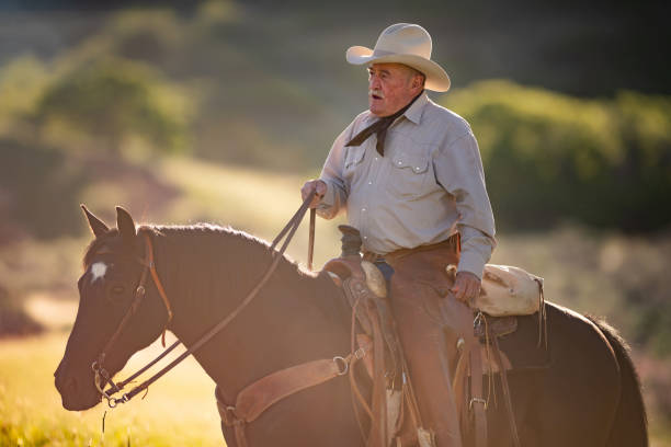 istock Senior cowboy horseback riding 981356944
