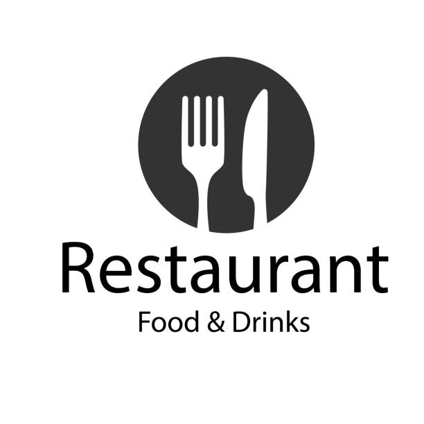 das essen im restaurant & getränke logo gabel messer vektor hintergrundbild - restaurant stock-grafiken, -clipart, -cartoons und -symbole