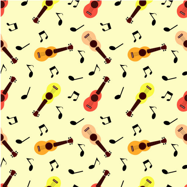 illustrazioni stock, clip art, cartoni animati e icone di tendenza di ukulele e note musicali - childrens music