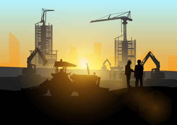 Silhouette of the workers on a background of the sky ,3d render