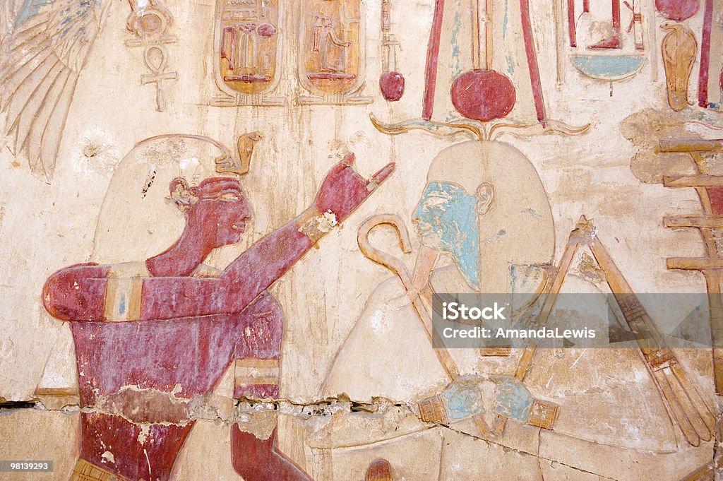 Osiris and Seti wall painting  Abydos Stock Photo