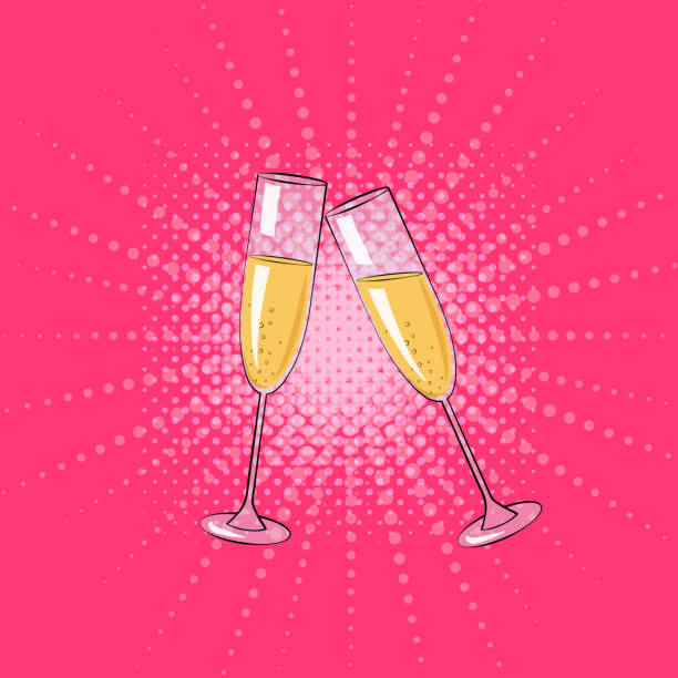 zwei gläser champagner auf einem rosa hintergrund. - champagne pink bubble vector stock-grafiken, -clipart, -cartoons und -symbole