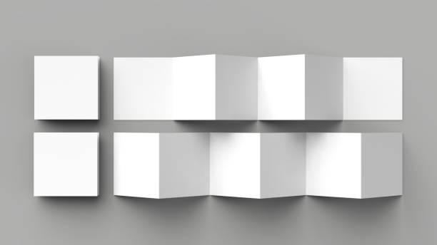 istock 12 page leaflet, 6 panel accordion fold - Z fold square brochure mock up isolated on gray background. 3D illustration. 981399672