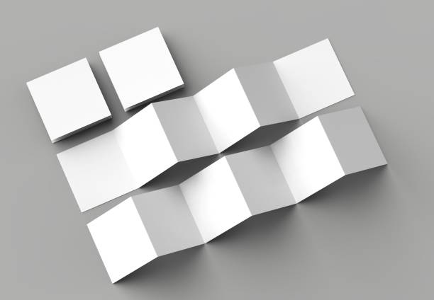 istock 12 page leaflet, 6 panel accordion fold - Z fold square brochure mock up isolated on gray background. 3D illustration. 981403066