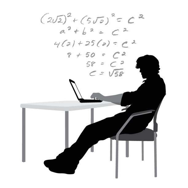 Homework Laptop Young man doing math at his laptop computer silhouettes stock illustrations