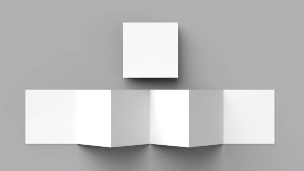 istock 12 page leaflet, 6 panel accordion fold - Z fold square brochure mock up isolated on gray background. 3D illustration. 981413646