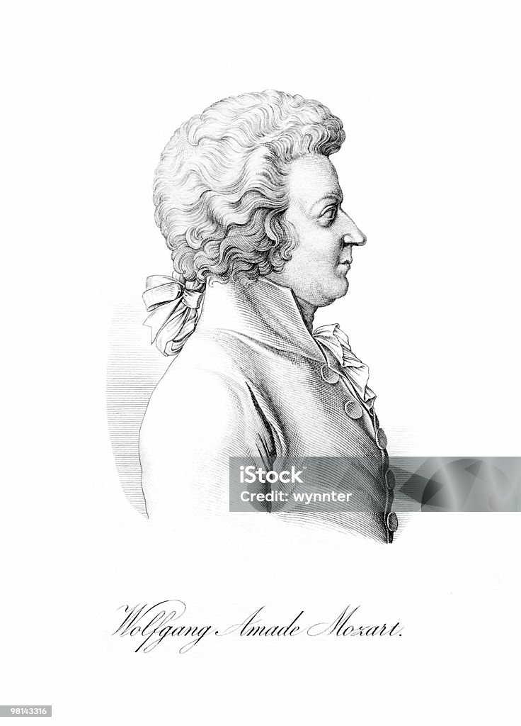 Wolfgang Амадиес Mozart в профиле - Стоковые иллюстрации Вольфганг Амадей Моцарт роялти-фри