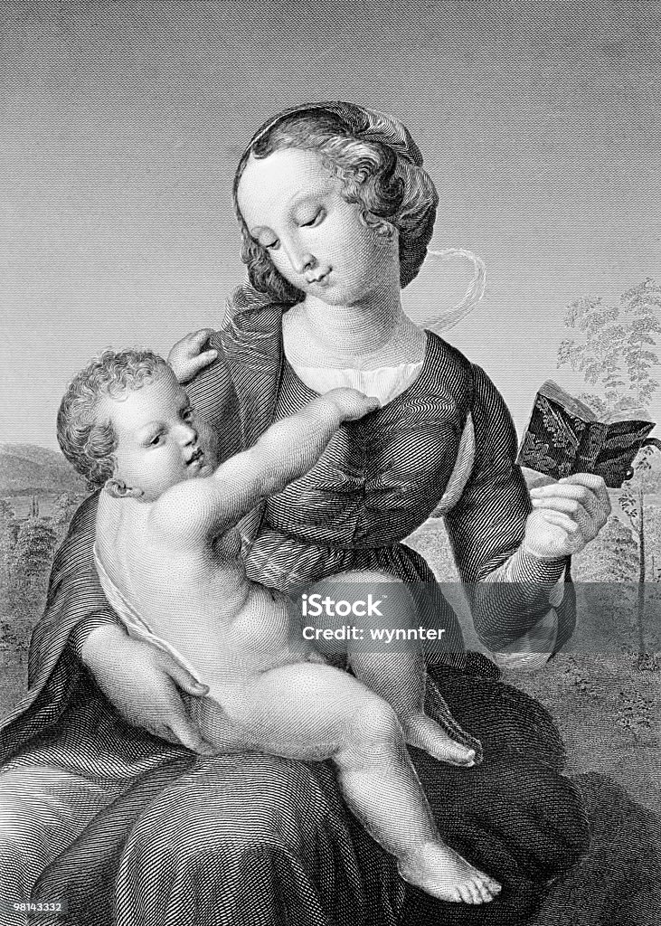 Gravieren von Raphael "s Colonna Madonna, ca. 1508 - Lizenzfrei Gemälde Stock-Illustration