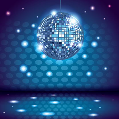 80s disco interior scenery with ball and lights vector illustration graphic design