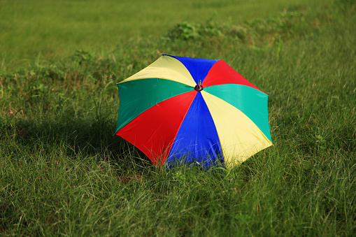 Umbrella on the grass outdoor in the nature.