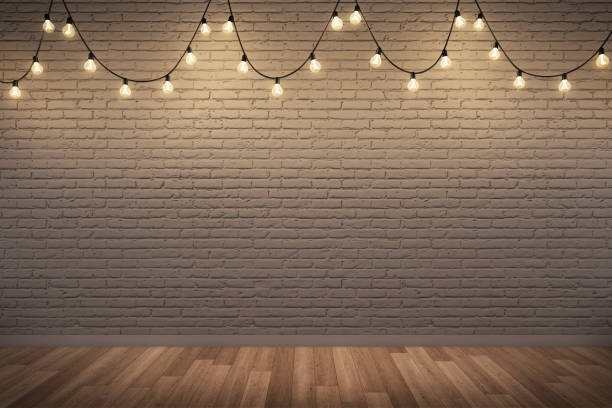 istock White rough brick wall & Wooden floor with lighting.3D illustration 981465280