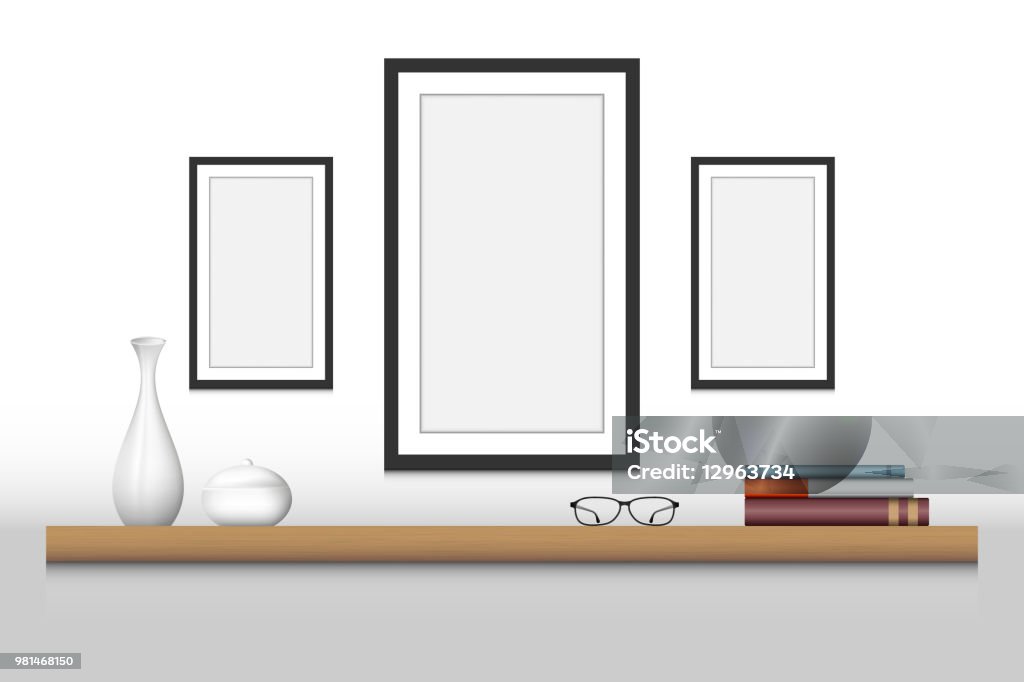 Interior Decoration Shelf And Photo Frame Vector Design Illustration ...