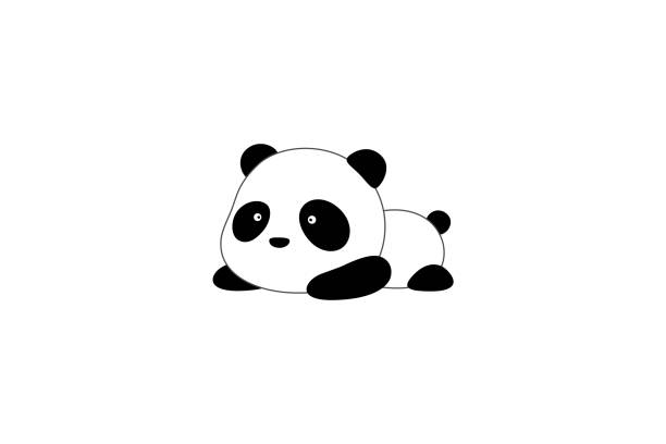 Vector Illustration / Logo Design - Cute funny cartoon giant panda bear lies on the ground Vector Illustration / Logo Design - Cute funny cartoon giant panda bear lies on its stomach on the ground bear stomach stock illustrations