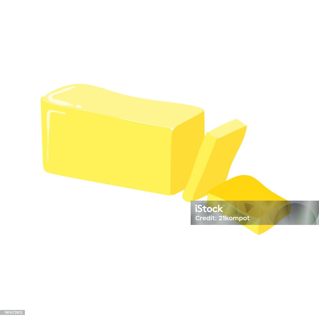 Stick of butter, cut, vector icon. Healthy eating cartoon illustration isolated on white background. Butter stock vector