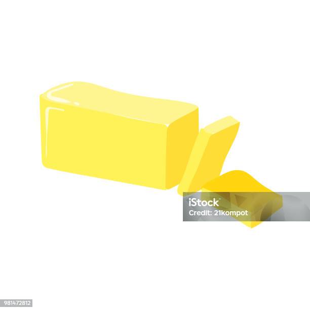 Stick Of Butter Cut Vector Icon Healthy Eating Cartoon Illustration Isolated On White Background Stock Illustration - Download Image Now