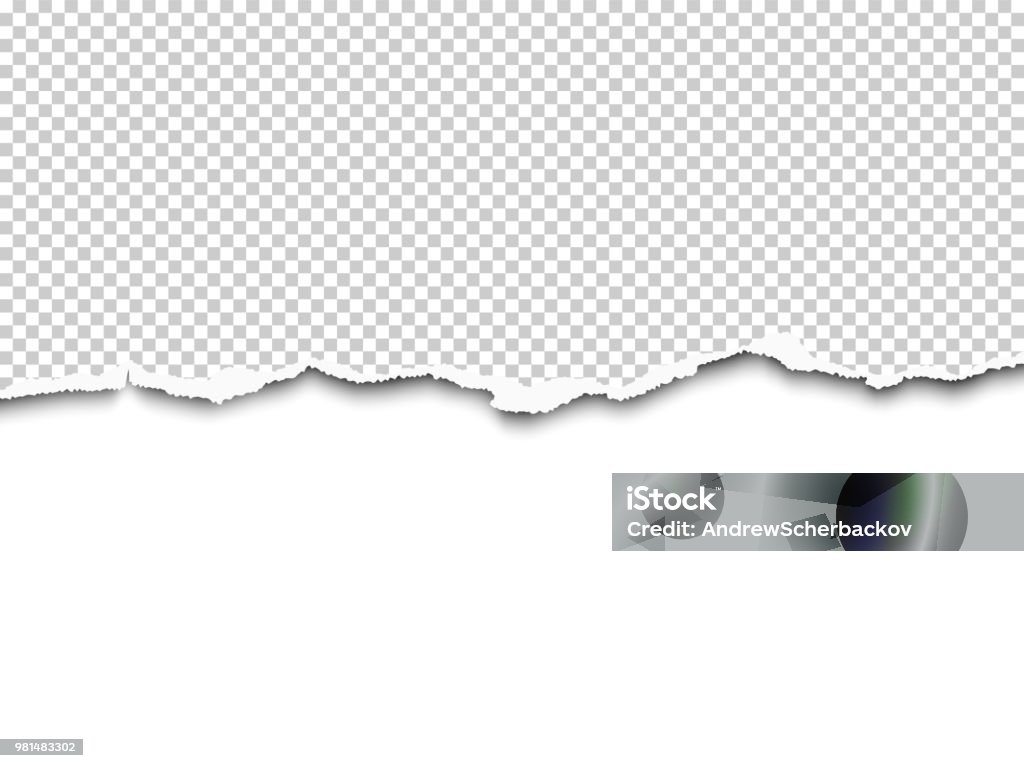 Vector torn a half sheet of transparent paper from the bottom with white remaining paper part. Template design. Torn stock vector