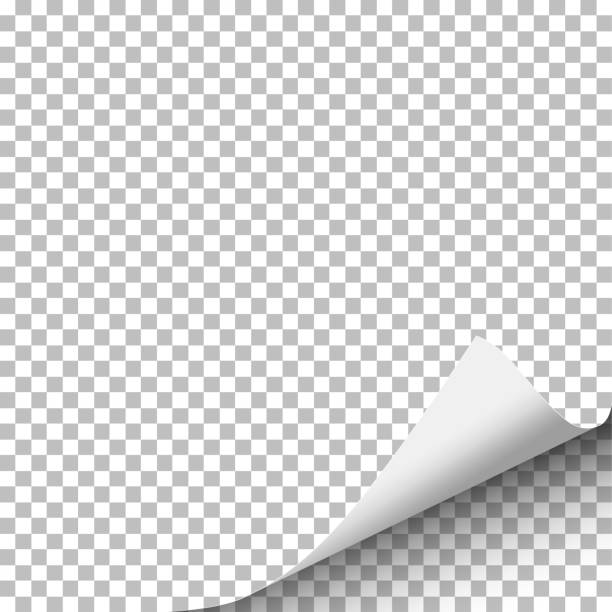 istock Sheet of transparent paper with curled right corner from the bottom and soft shadow. Element with space for text and ad. Template paper design. Vector illustration. 981489104