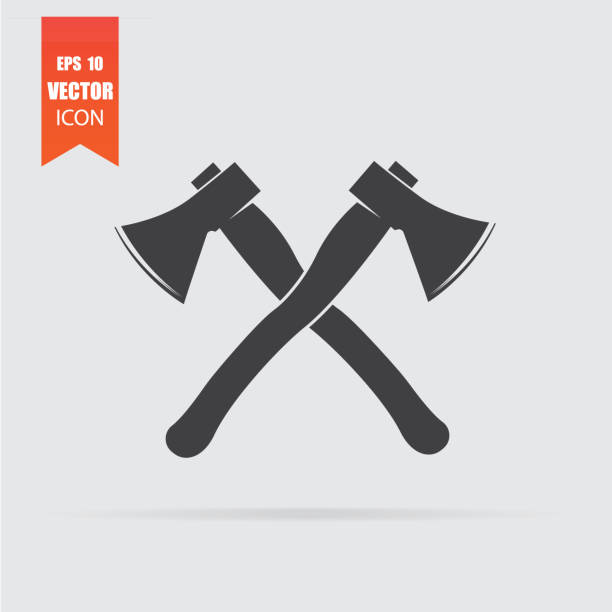 Lumberjack axes crossed icon in flat style isolated on grey background. Lumberjack axes crossed icon in flat style isolated on grey background. For your design, logo. Vector illustration. axe stock illustrations