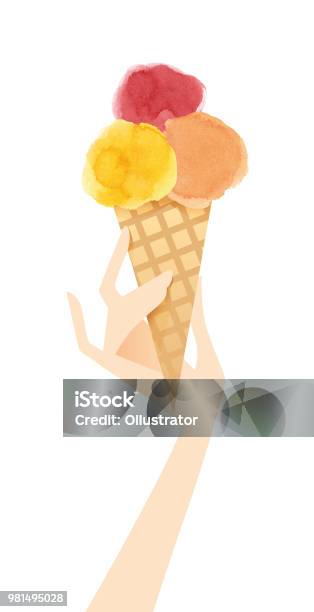 Woman Hand Holding An Ice Cream Cone Stock Illustration - Download Image Now - Ice Cream, Holding, Drawing - Art Product