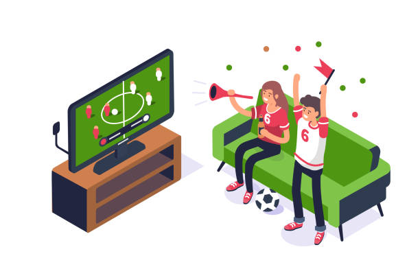 piłka nożna - fan soccer television watching tv stock illustrations