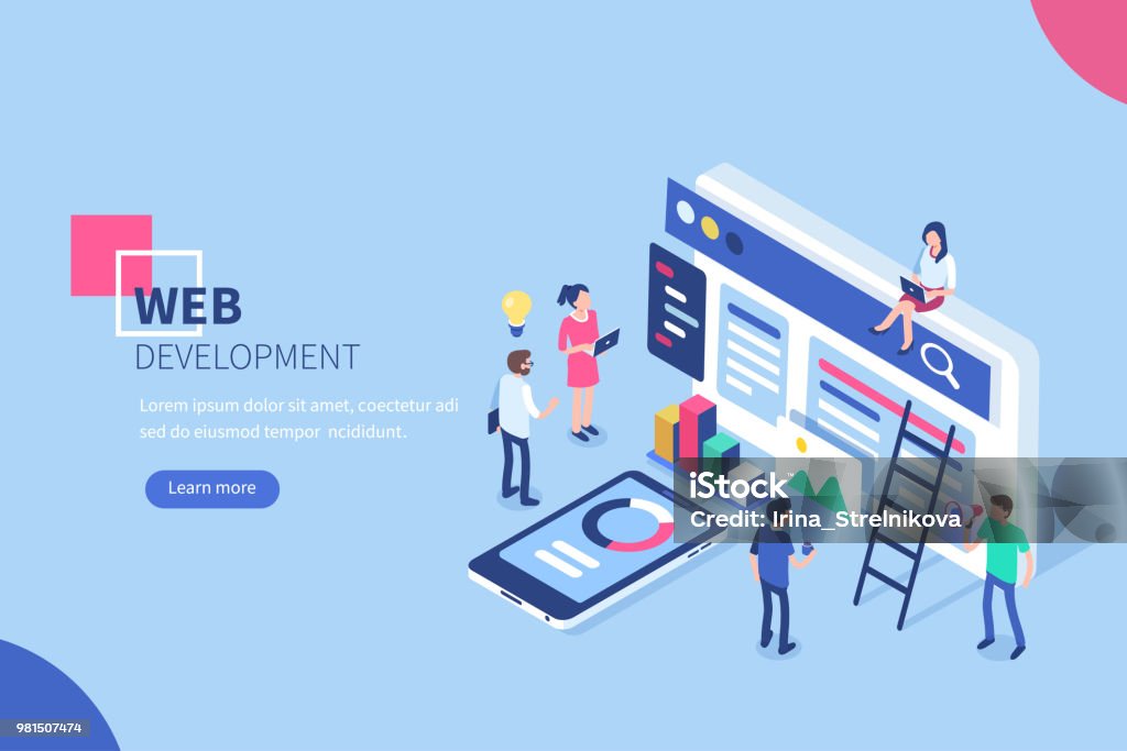 web development People team work together in web industry. Can use for web banner, infographics, hero images.  Flat isometric vector illustration isolated on white background. Web Design stock vector