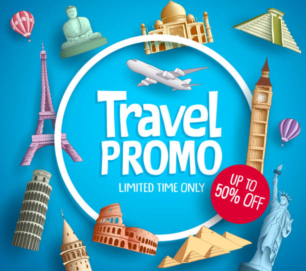 istock Travel promo vector banner promotion design with tourist destinations elements 981511142