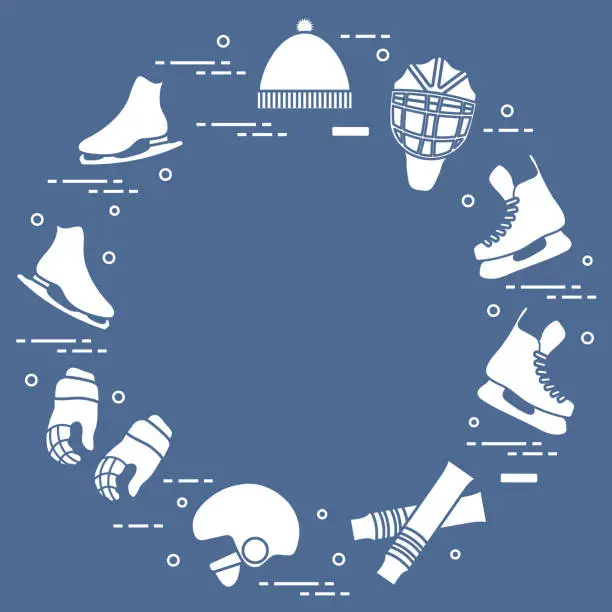 Vector illustration of Figure skating and hockey elements.