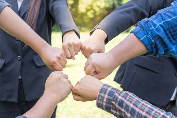 istock Fist Bump Togethernes, Creative idea teamwork concept. Group of multiethnic diverse team 981516234