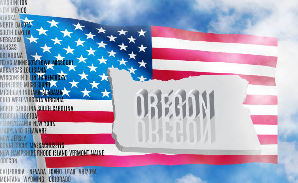 istock Oregon inscription on American flag background  3D illustration 981531688
